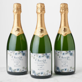 Etiquetas Para Vinos Espumosos Boda Botánico De Flores Grises Y Azules Polvorient