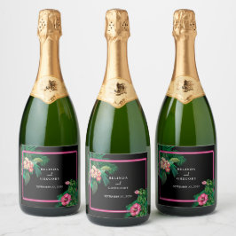Etiquetas Para Vinos Espumosos Boda Botánico Retro Tropical Neón Rosa