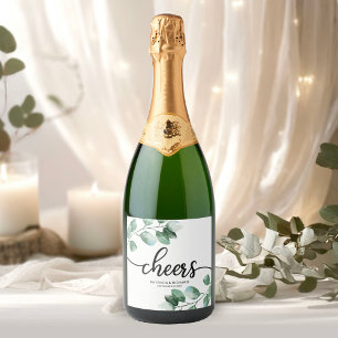 Etiquetas Para Vinos Espumosos Boda Caligrafía Eucalipto Vegetación - Cheers