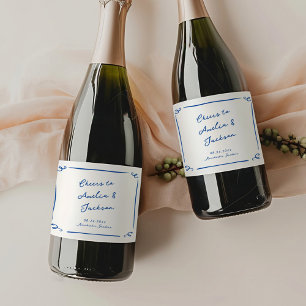 Etiquetas Para Vinos Espumosos Boda caprichosa a mano alzada de color azul marino
