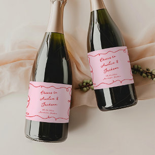 Etiquetas Para Vinos Espumosos Boda caprichosa dibujada a mano rosa y roja