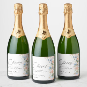 Etiquetas Para Vinos Espumosos Boda Cheers Floral Azul Blanco Pastel Rosado 