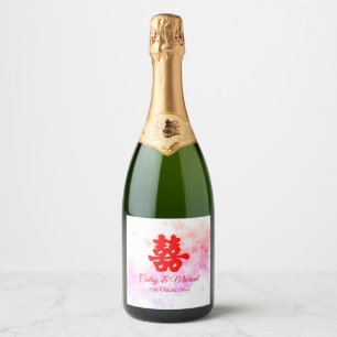 Etiquetas Para Vinos Espumosos Boda china rosa de cerezo acuarela roja