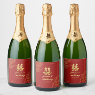 Etiquetas Para Vinos Espumosos Boda china tradicional roja Dragón Fénix