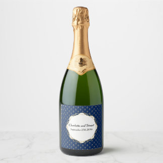Etiquetas Para Vinos Espumosos Boda clásico azul y oro