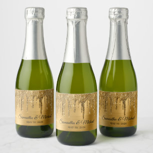 Etiquetas Para Vinos Espumosos Boda con Drip de Purpurina Falsa de Hoja de Oro Ce