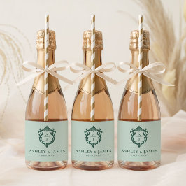 Etiquetas Para Vinos Espumosos Boda con Escudo Ornate Vintage Verde