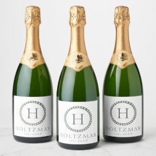 Etiquetas Para Vinos Espumosos Boda con estampado botánico verde y blanco