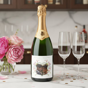 Etiquetas Para Vinos Espumosos Boda con foto de cresta de flor silvestre pastel e