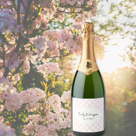 Etiquetas Para Vinos Espumosos Boda con patrón de tablero de ajedrez rosa pintado