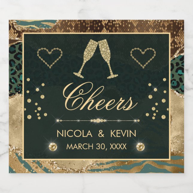 Etiquetas Para Vinos Espumosos Boda de Agate Purpurina de impresión de animales d (Etiqueta única)