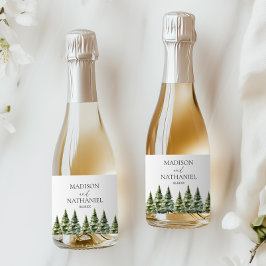 Etiquetas Para Vinos Espumosos Boda de bosques de pinos de nieve en invierno mini