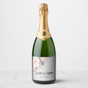 Etiquetas Para Vinos Espumosos Boda de Bouquet Luxe Silver y Rosa