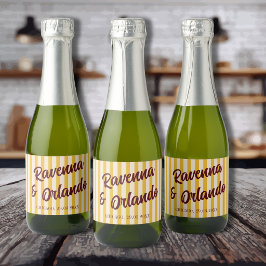 Etiquetas Para Vinos Espumosos Boda de Burgundy Retro con Franja de Melocotón Dis