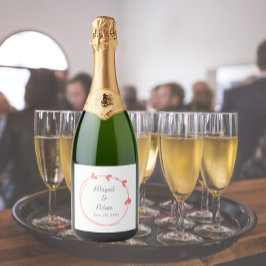 Etiquetas Para Vinos Espumosos Boda de coral simple de corazón