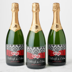 Etiquetas Para Vinos Espumosos Boda de Corazones de Amor Rojo, Negro, Blanco Dama
