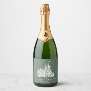 Etiquetas Para Vinos Espumosos Boda de Destino Castillo Vintage Verde Salvia