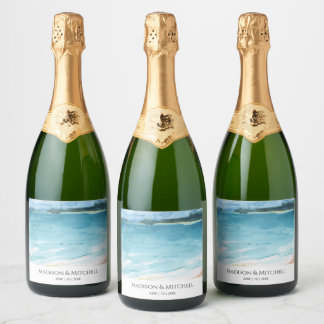 Etiquetas Para Vinos Espumosos Boda de destino de playa con acuarela en el océano