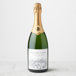 Etiquetas Para Vinos Espumosos Boda de Destino en un Viñedo Vintage Elegante
