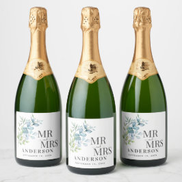 Etiquetas Para Vinos Espumosos Boda de eucalipto con vegetación acuarela moderna