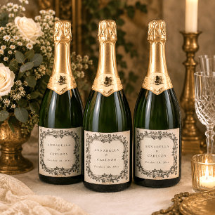 Etiquetas Para Vinos Espumosos Boda de fantasía medieval vintage negro grabado