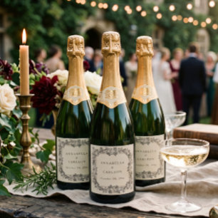 Etiquetas Para Vinos Espumosos Boda de fantasía medieval vintage negro grabado