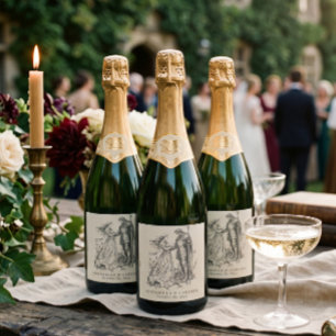 Etiquetas Para Vinos Espumosos Boda de fantasía medieval vintage negro grabado