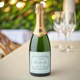 Etiquetas Para Vinos Espumosos Boda de Flores Blancas Verde azuladas Pastel