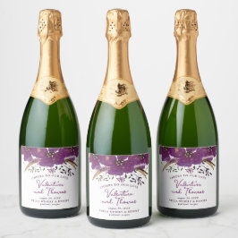 Etiquetas Para Vinos Espumosos Boda de flores de color de agua violeta de bonito