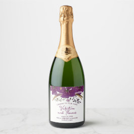 Etiquetas Para Vinos Espumosos Boda de flores de color de agua violeta de bonito