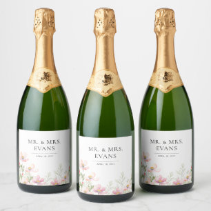 Etiquetas Para Vinos Espumosos Boda de Flores Silvestres con botellas de vino esp