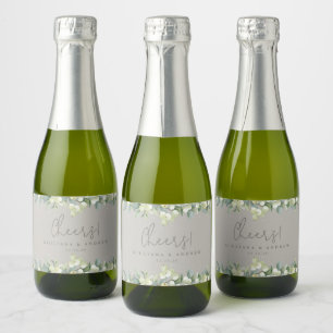 Etiquetas Para Vinos Espumosos Boda de invierno Greige Snowberry+Eucalyptus Mini