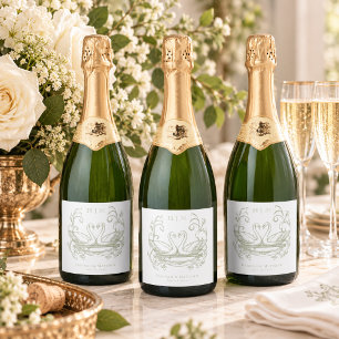 Etiquetas Para Vinos Espumosos Boda de Jardín con Cresta de Cisne Verde Elegante 