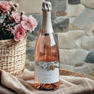 Etiquetas Para Vinos Espumosos Boda de jardín floral de flores de pino de inviern