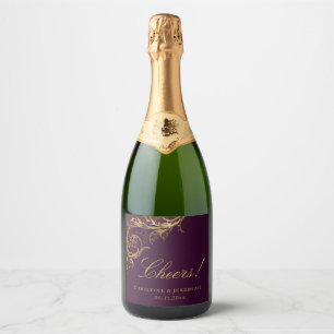 Etiquetas Para Vinos Espumosos Boda de la vitalidad morada de oro floral Damask C