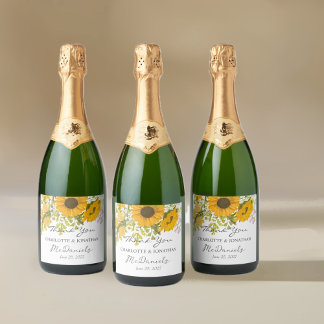 Etiquetas Para Vinos Espumosos Boda de los girasoles amarillos modernos