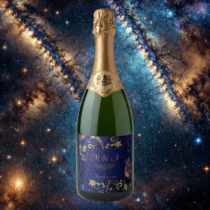 Etiquetas Para Vinos Espumosos Boda de mariposa Royal Blue Gold