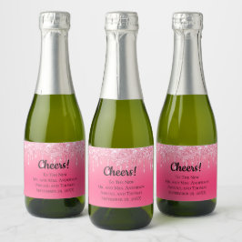 Etiquetas Para Vinos Espumosos Boda de moda con purpurina goteante rosa personali