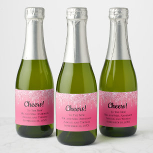 Etiquetas Para Vinos Espumosos Boda de moda con purpurina goteante rosa personali