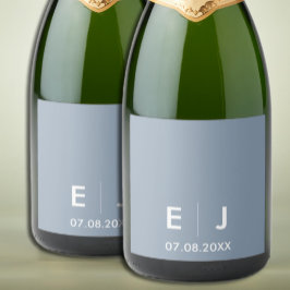 Etiquetas Para Vinos Espumosos Boda de monograma azul y blanco turbio