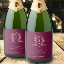 Etiquetas Para Vinos Espumosos Boda de monograma de la corona de la foto roja de