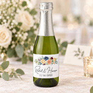 Etiquetas Para Vinos Espumosos Boda de monograma floral elegante