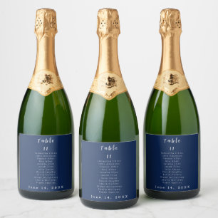 Etiquetas Para Vinos Espumosos Boda de número de tabla azul y blanco