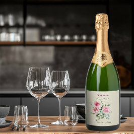 Etiquetas Para Vinos Espumosos Boda de Rosa Vintage Personalizada