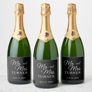 Etiquetas Para Vinos Espumosos Boda de Sr. y Sra. en Blanco y Negro
