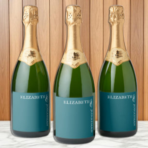 Etiquetas Para Vinos Espumosos Boda de tipografía moderna en azul turquesa oscuro