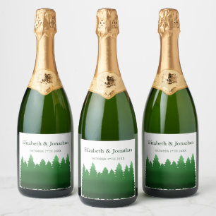 Etiquetas Para Vinos Espumosos Boda de Watercolor Woodland Pines