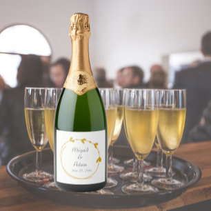 Etiquetas Para Vinos Espumosos Boda de Wreath del corazón simple amarillo dorado