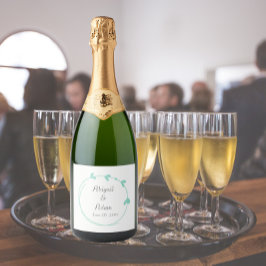 Etiquetas Para Vinos Espumosos Boda de Wreath Sencilla de Seafoam