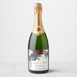 Etiquetas Para Vinos Espumosos Boda dorado rosado Rubor Blue Burgundy de la Marin